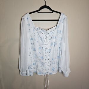 Shein Curve Cottagecore White And Blue Floral 4X Corset Top